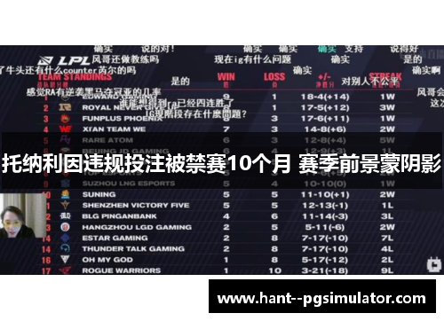 托纳利因违规投注被禁赛10个月 赛季前景蒙阴影
