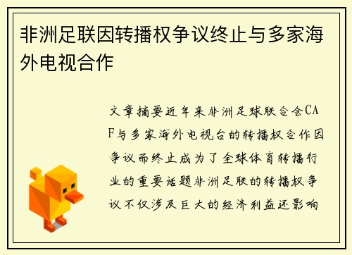 非洲足联因转播权争议终止与多家海外电视合作